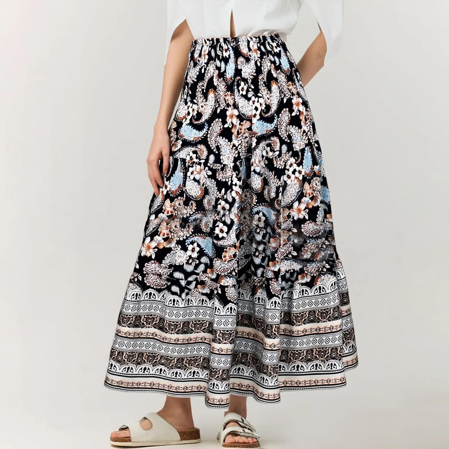 Maxi Boho Floral Skirts for Women 2025 Trendy Summer Long Flowy Skirts High Elastic Waist A Line Skorts