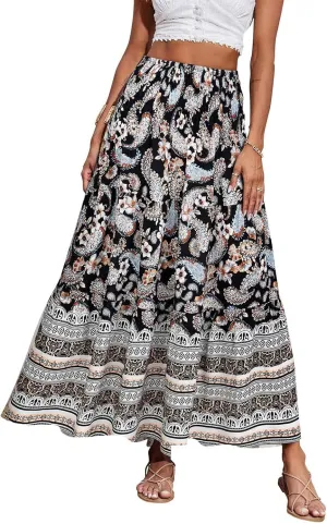 Maxi Boho Floral Skirts for Women 2025 Trendy Summer Long Flowy Skirts High Elastic Waist A Line Skorts