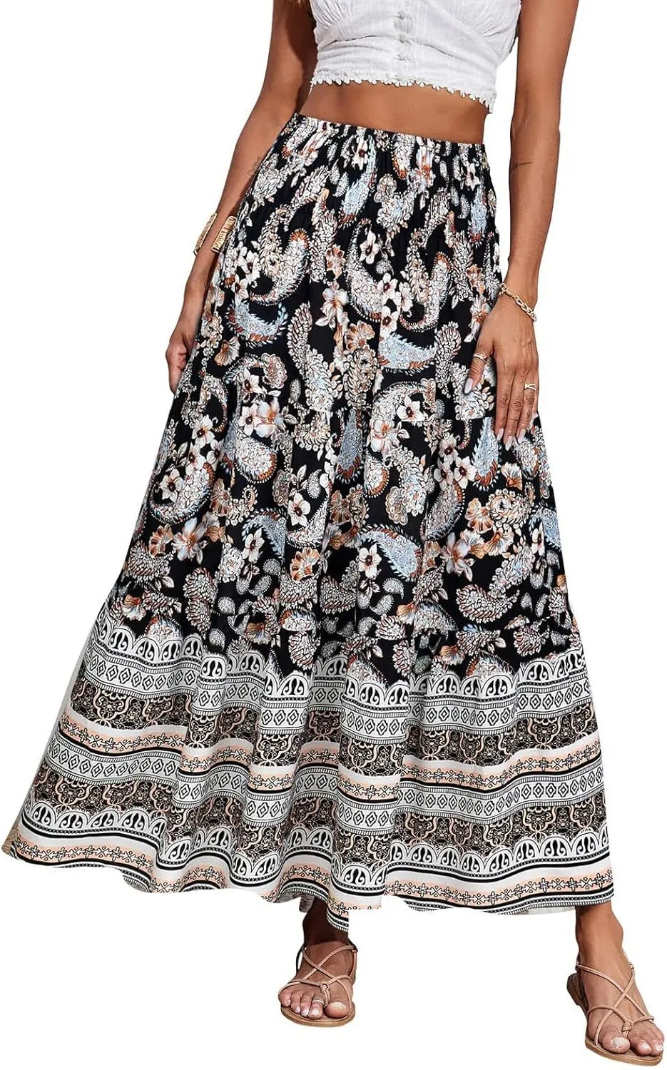 Maxi Boho Floral Skirts for Women 2025 Trendy Summer Long Flowy Skirts High Elastic Waist A Line Skorts