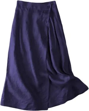 Maxi Skirts for Women Summer Loose Casual Trendy Button Solid Color Flowy Vacation Linen Skirt, M-2XL