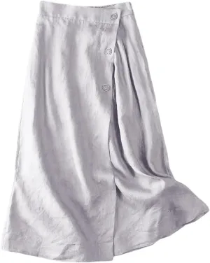 Maxi Skirts for Women Summer Loose Casual Trendy Button Solid Color Flowy Vacation Linen Skirt, M-2XL