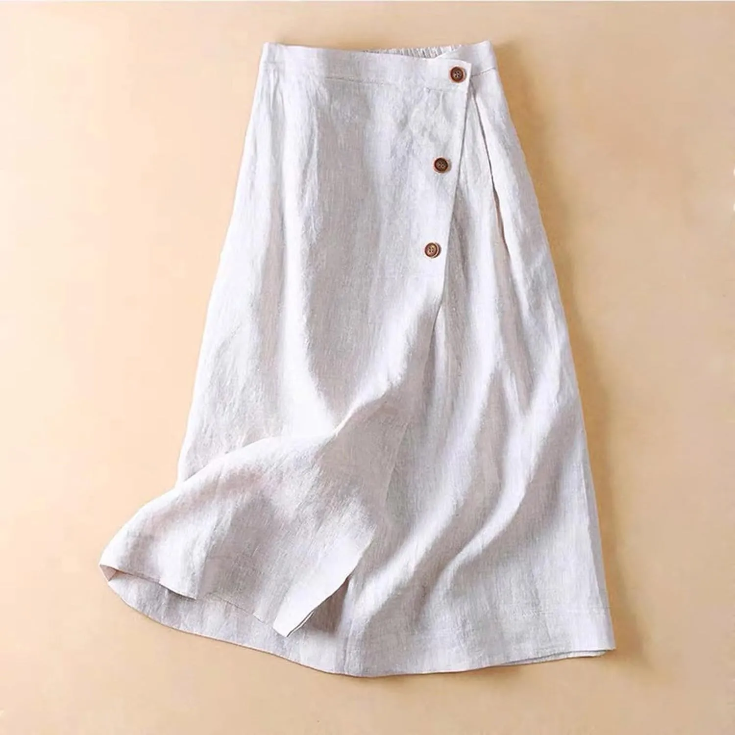 Maxi Skirts for Women Summer Loose Casual Trendy Button Solid Color Flowy Vacation Linen Skirt, M-2XL