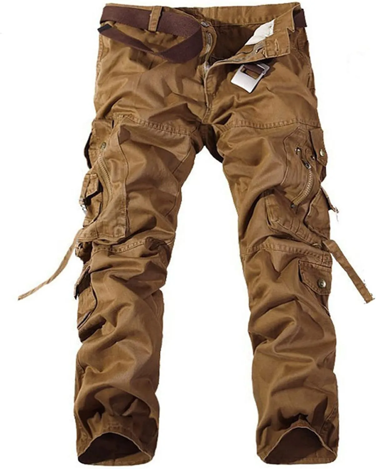 Men's Heavyweight Cargo Pants Casual Military Cargo Trousers Baggy Camo Work Trousers with Multi Pockets (No Belt)