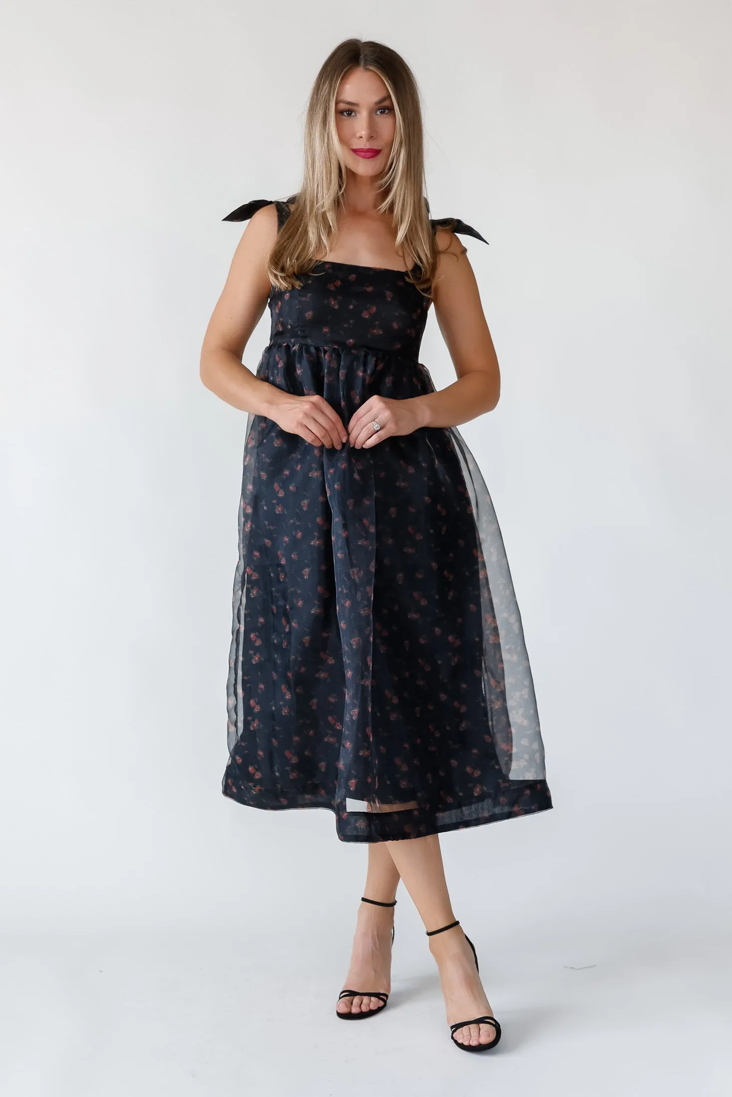 Noella Black Organza Midi Dress - Final Sale