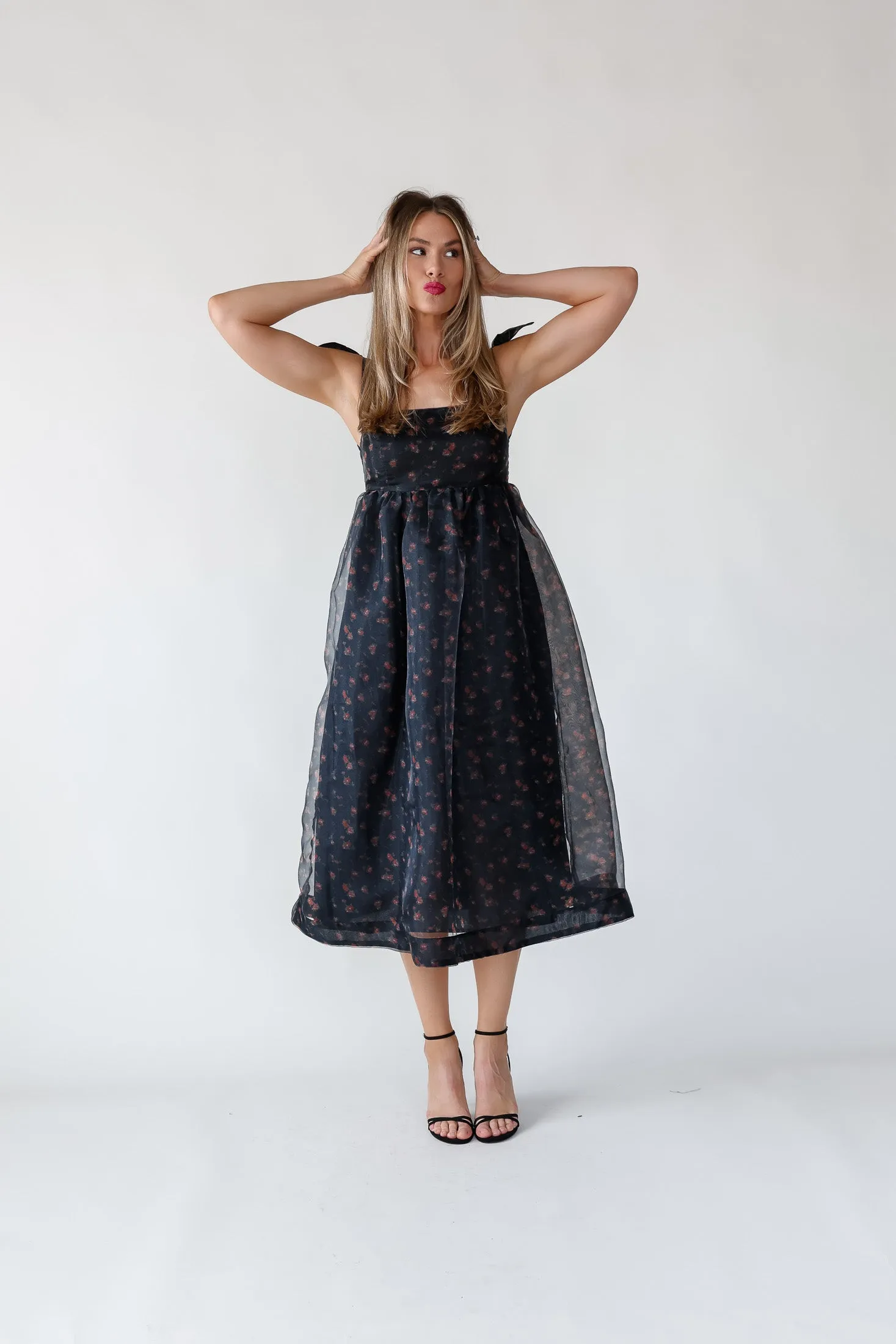Noella Black Organza Midi Dress - Final Sale