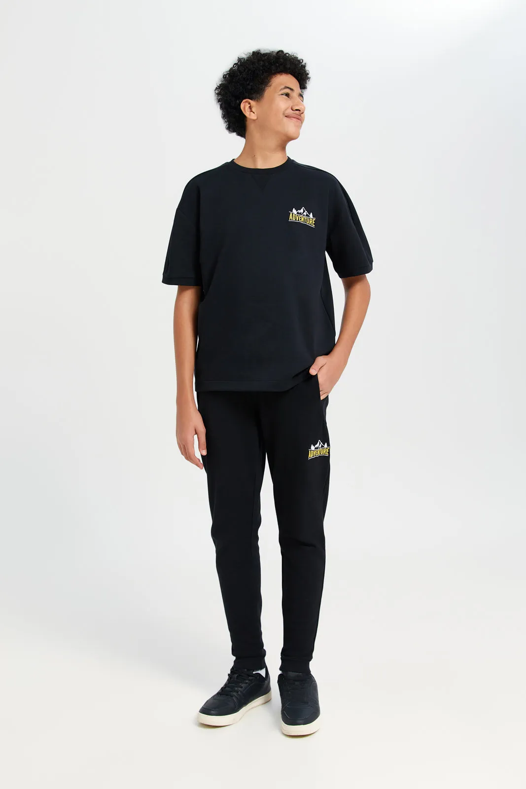 Senior Boys Black Embellished Active Pants