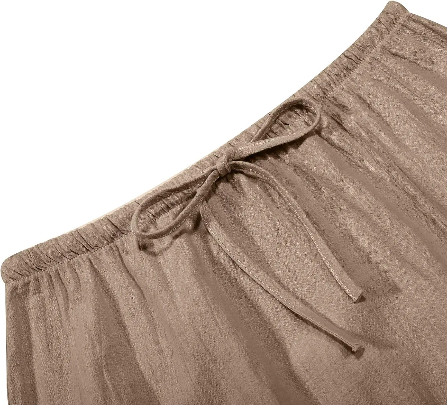 Summer Boho Linen Skirts for Women Casual Loose Maxi Length Drawstring Low Rise A-Line Flowy Long Beach Skirt