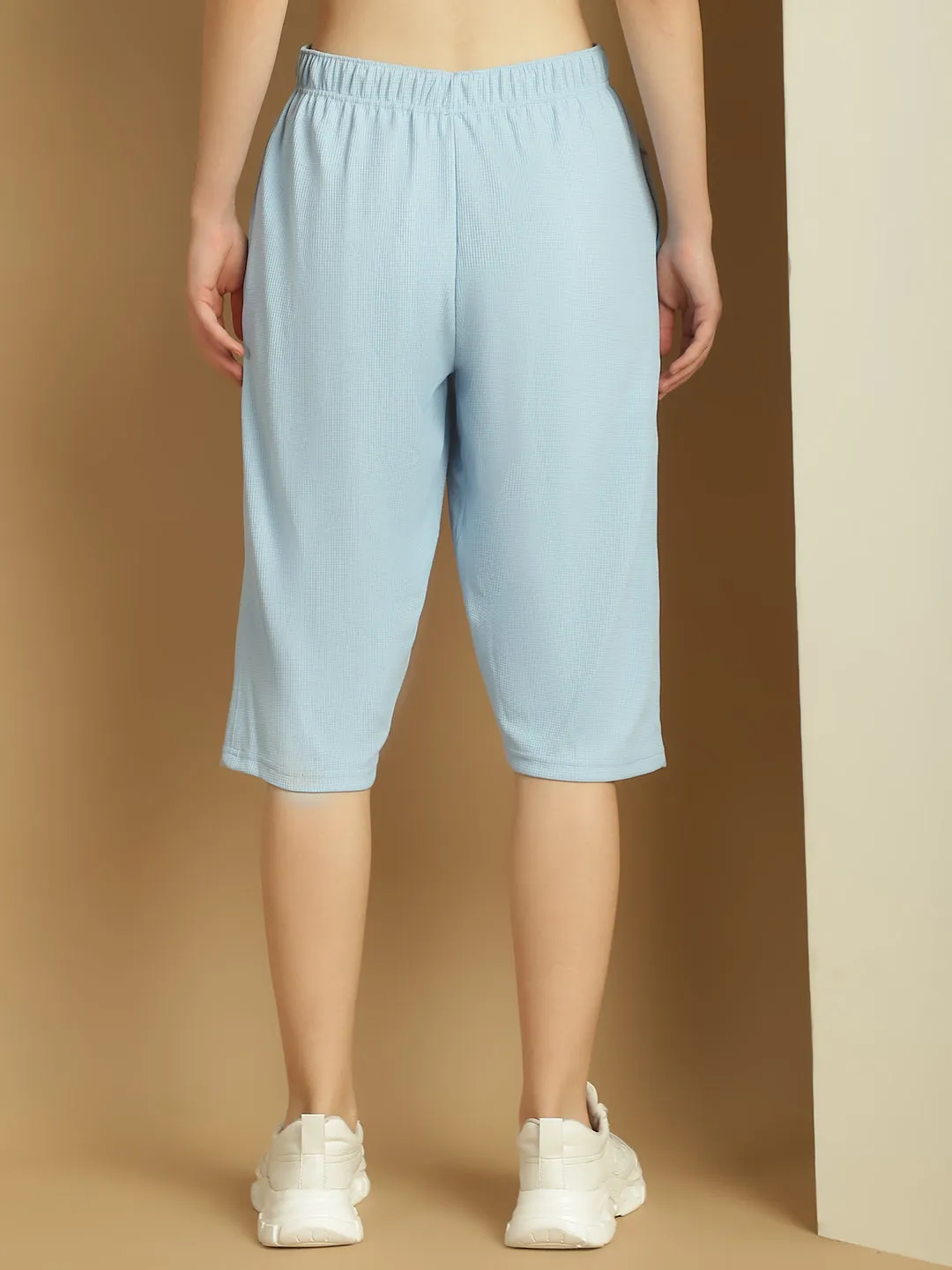 Vimal Jonney Solid Light Blue Regular Fit Polyster Lycra Capri For Women