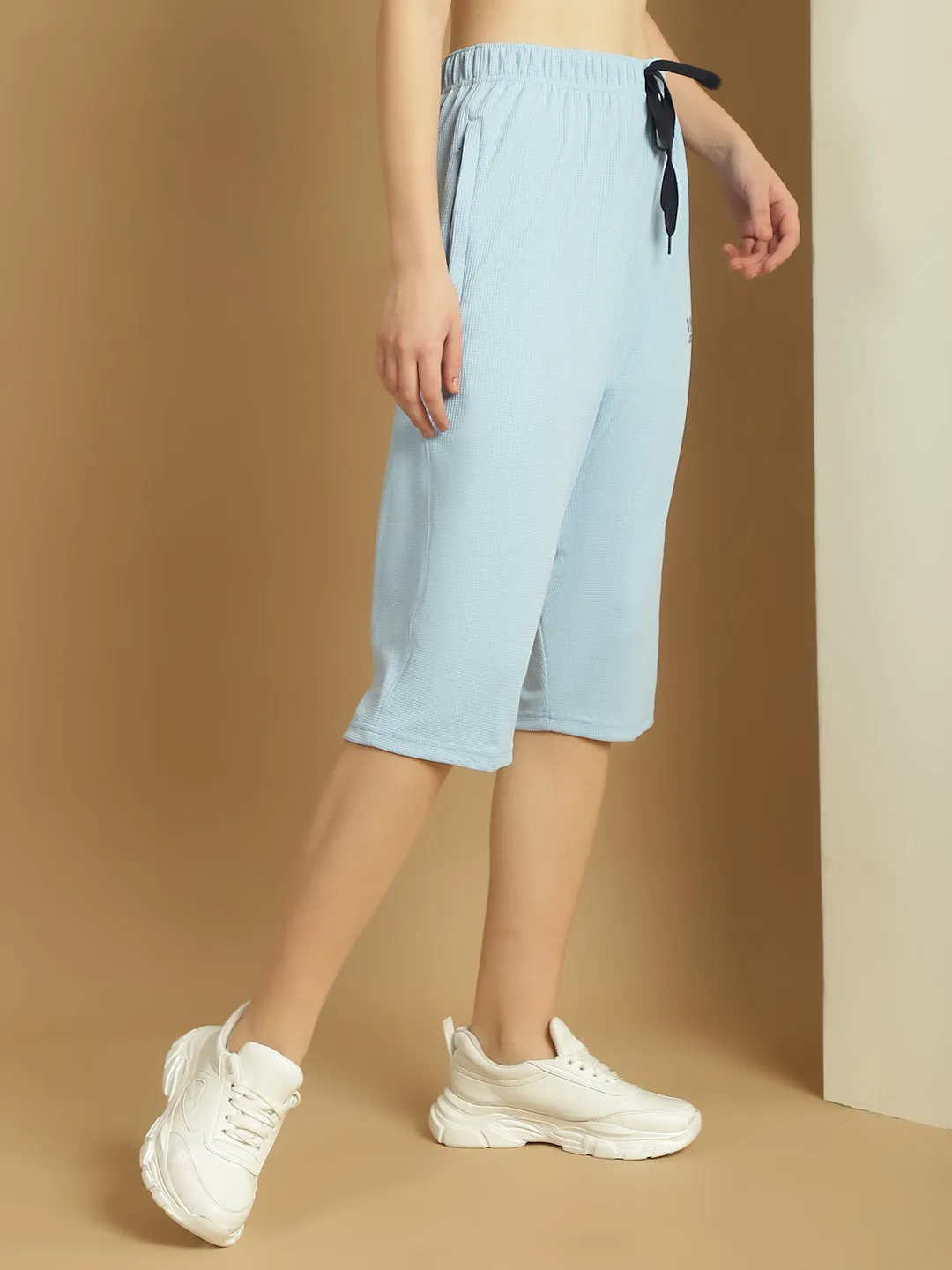 Vimal Jonney Solid Light Blue Regular Fit Polyster Lycra Capri For Women