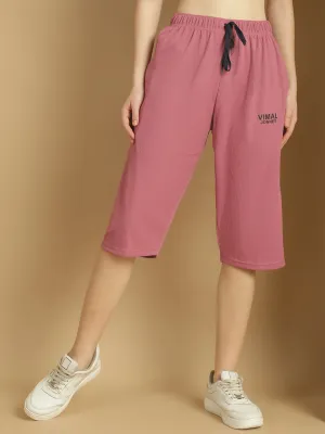 Vimal Jonney Solid Pink Regular Fit Polyster Lycra Capri For Women