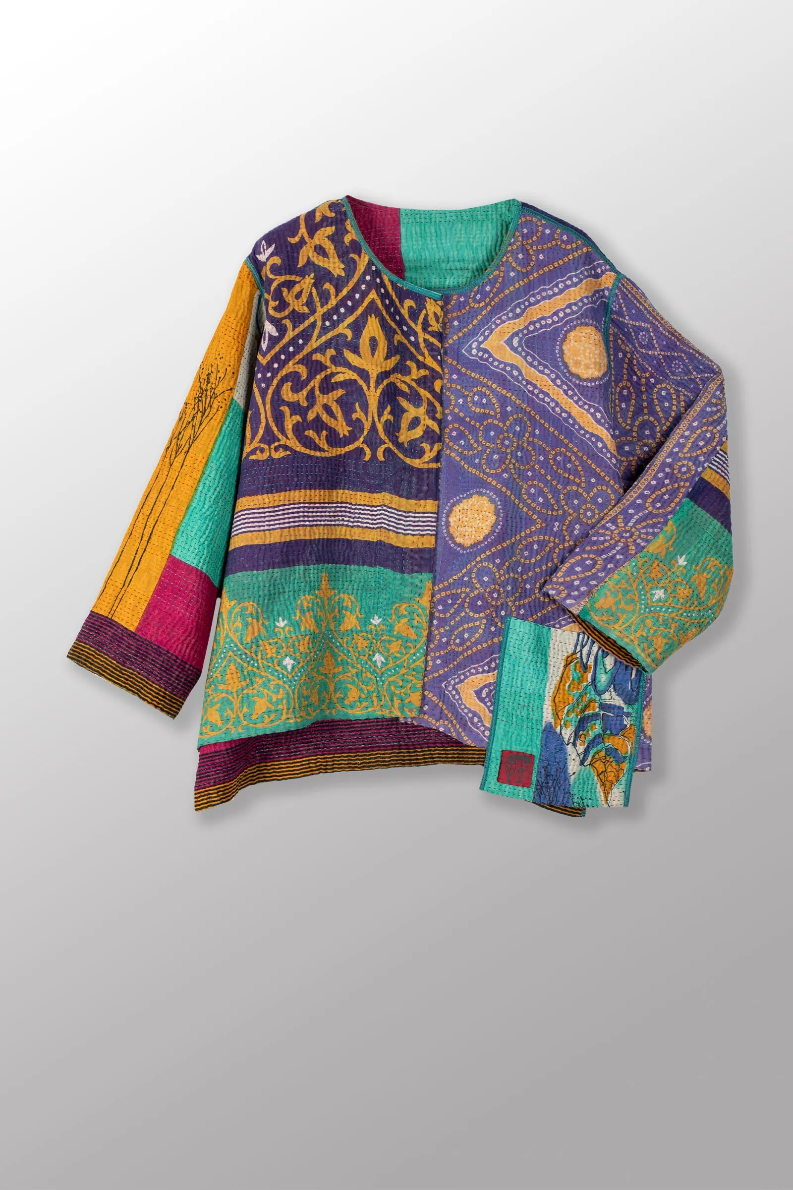 VINTAGE COTTON KANTHA A-LINE SHORT JKT - cv4019-0014a -