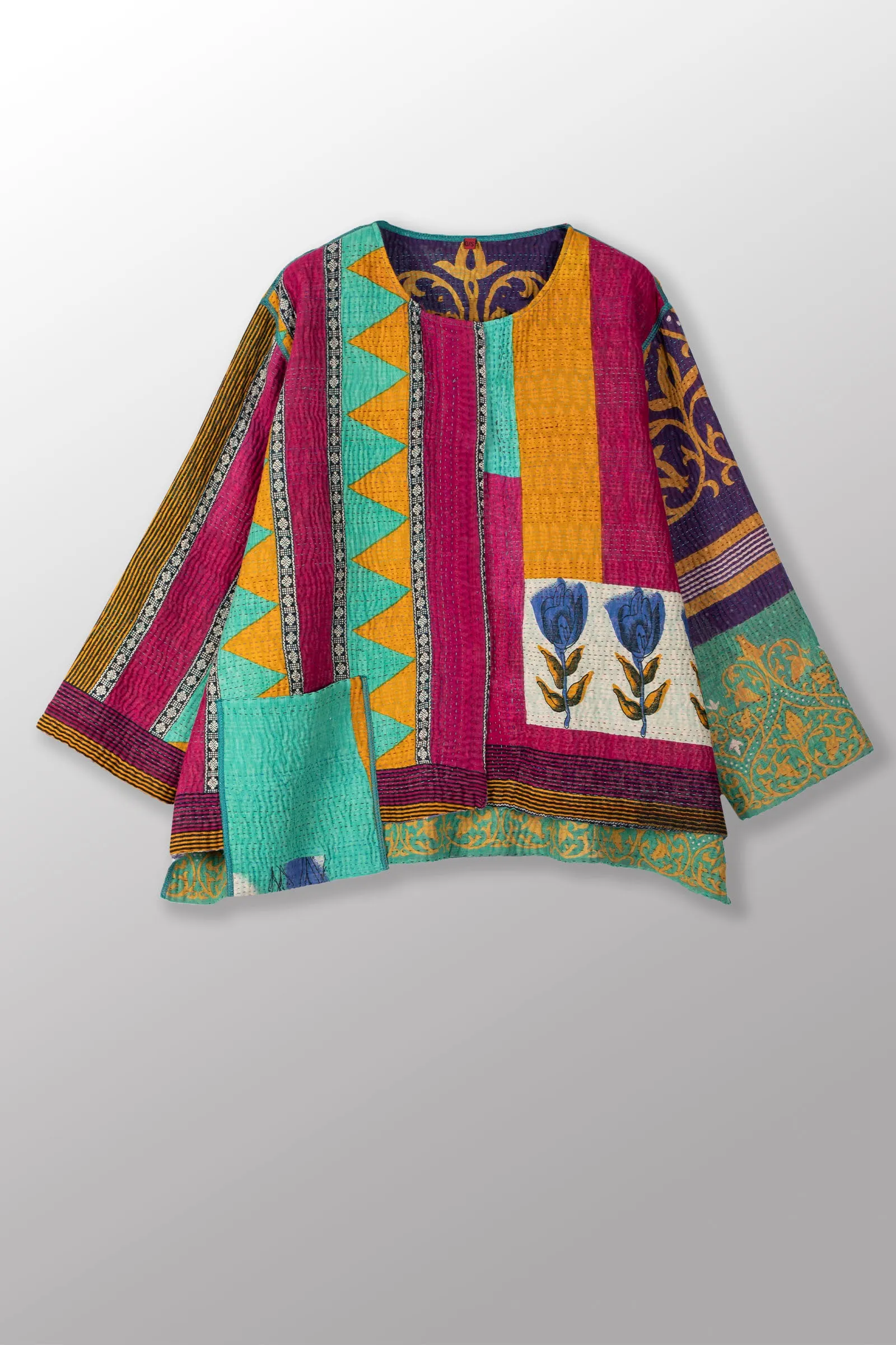 VINTAGE COTTON KANTHA A-LINE SHORT JKT - cv4019-0014a -
