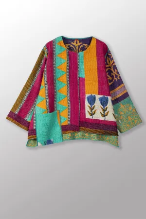 VINTAGE COTTON KANTHA A-LINE SHORT JKT - cv4019-0014a -