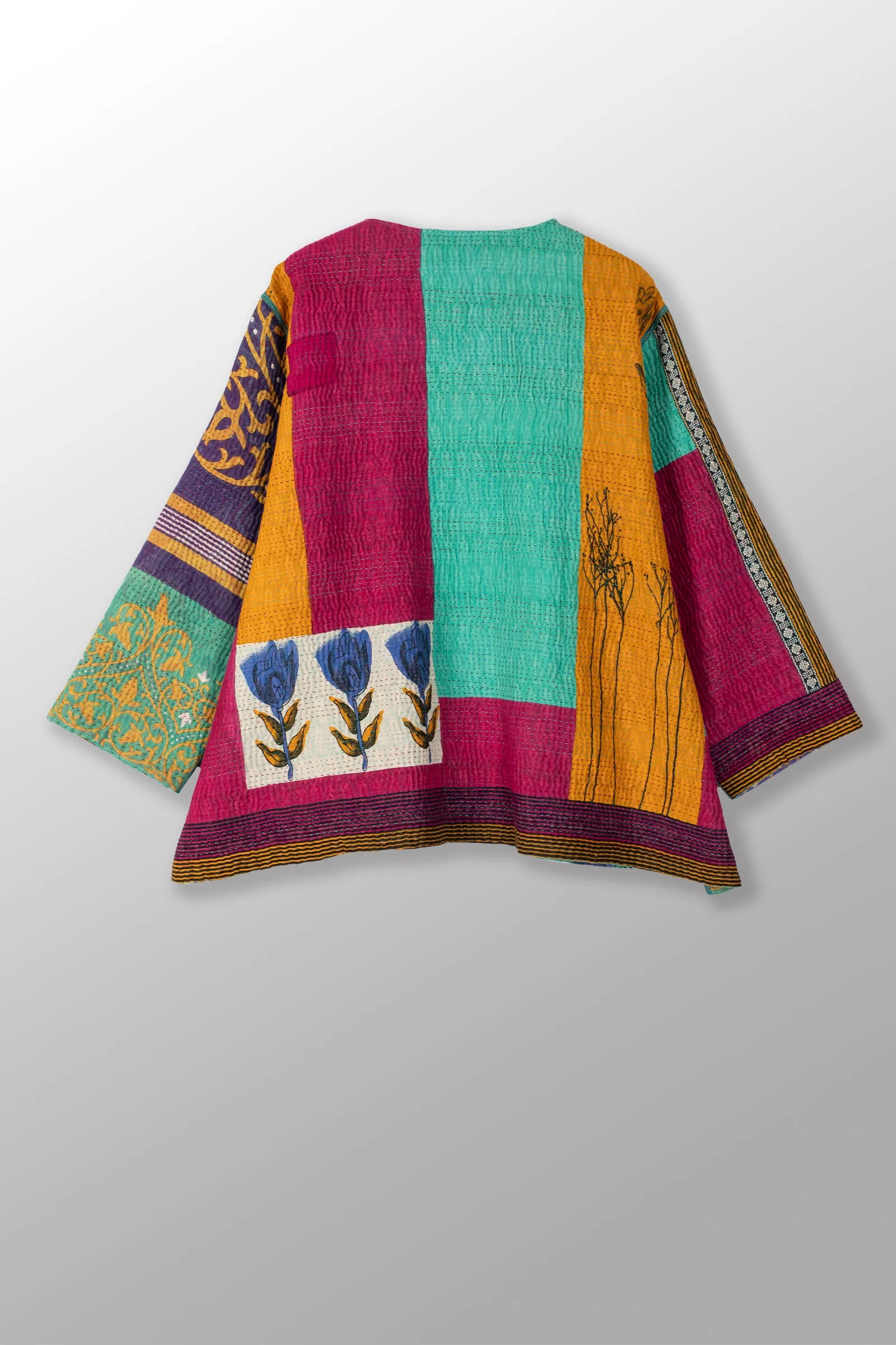 VINTAGE COTTON KANTHA A-LINE SHORT JKT - cv4019-0014a -