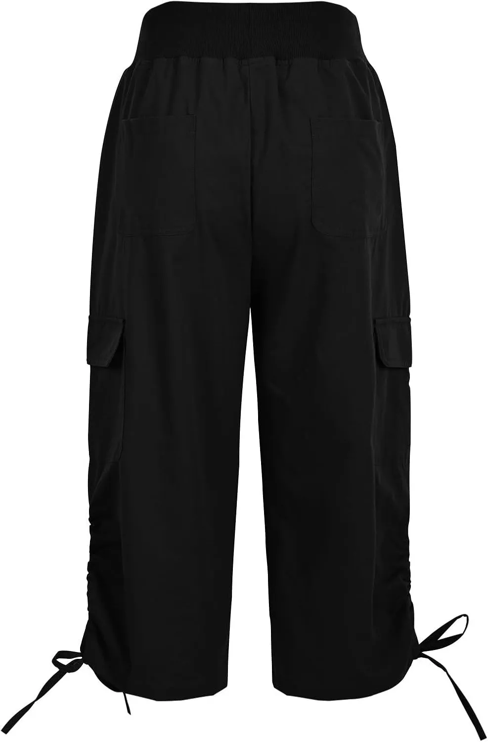 Women Cargo Twill Capris Fashion Lace-Up Hem Outdoor Jogger Pants Elastic High Waist Casual Crop Trousers for Hiking Travel