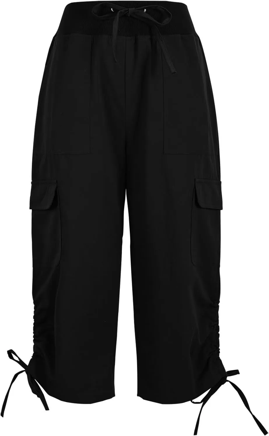 Women Cargo Twill Capris Fashion Lace-Up Hem Outdoor Jogger Pants Elastic High Waist Casual Crop Trousers for Hiking Travel
