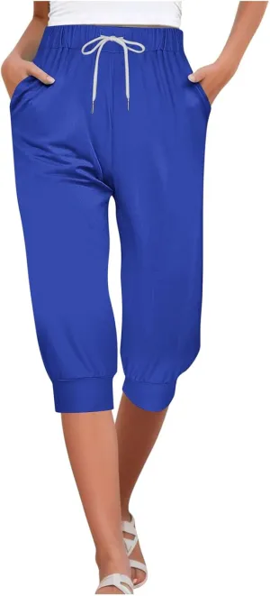 Womens Capri Sweatpants Joggers Summer Casual Cropped Jogger Pants Gym Workout Yoga Capris with Pockets