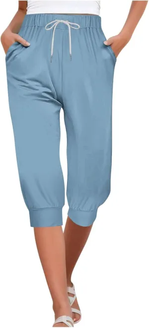 Womens Capri Sweatpants Joggers Summer Casual Cropped Jogger Pants Gym Workout Yoga Capris with Pockets