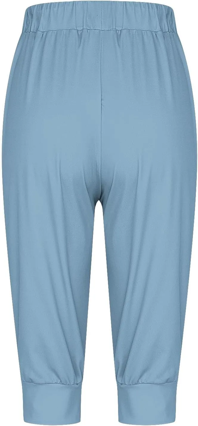 Womens Capri Sweatpants Joggers Summer Casual Cropped Jogger Pants Gym Workout Yoga Capris with Pockets