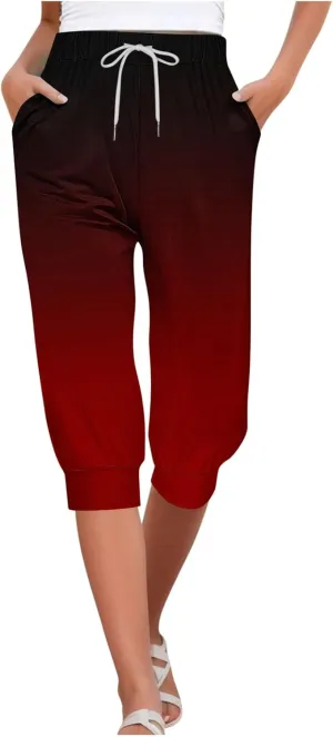 Womens Capri Sweatpants Joggers Summer Casual Cropped Jogger Pants Gym Workout Yoga Capris with Pockets