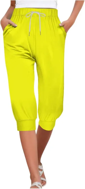 Womens Capri Sweatpants Joggers Summer Casual Cropped Jogger Pants Gym Workout Yoga Capris with Pockets