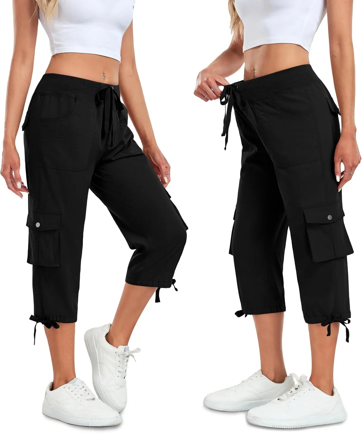 Women's Cargo Capris Pants Lightweight Quick Dry Hiking Pants Baggy Casual Outdoor Travel Cute Pants with 6 Pockets