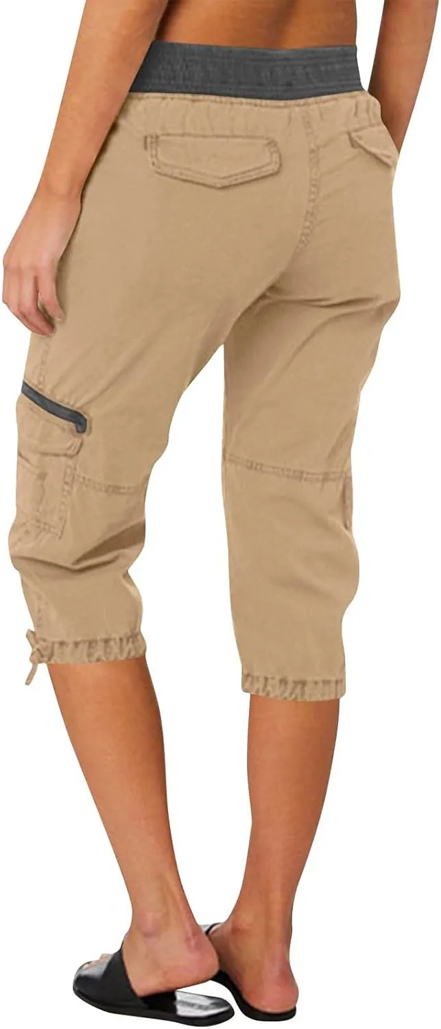 Womens Short Cargo Pants 2025 Summer Trendy Casual Drawstring Capri Pants Cropped Pants with Pocket