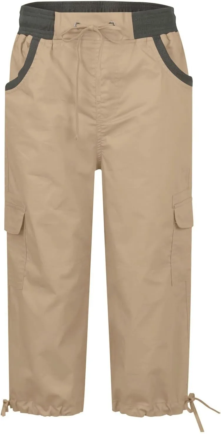 Womens Short Cargo Pants 2025 Summer Trendy Casual Drawstring Capri Pants Cropped Pants with Pocket