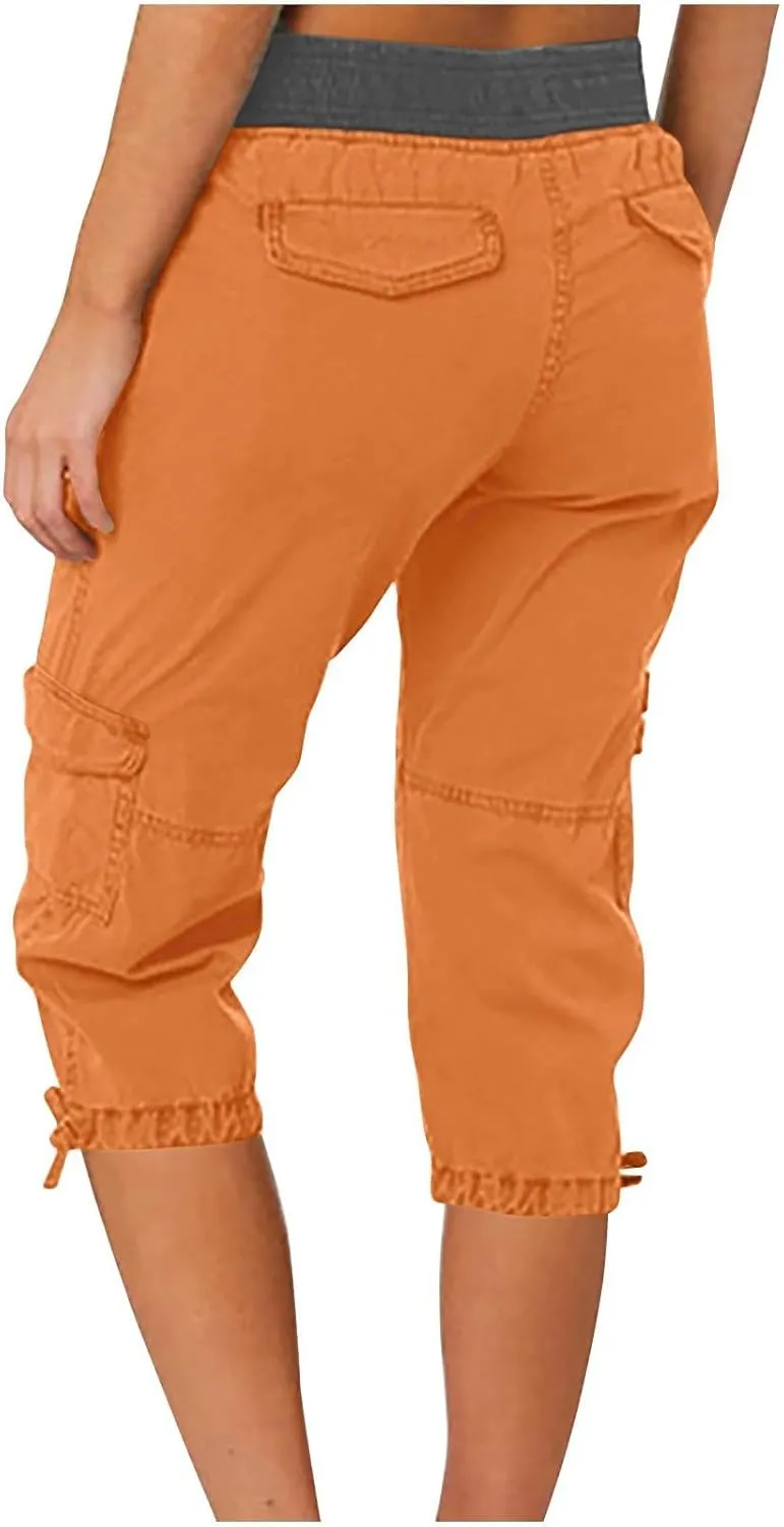 Womens Short Cargo Pants 2025 Summer Trendy Casual Drawstring Capri Pants Cropped Pants with Pocket