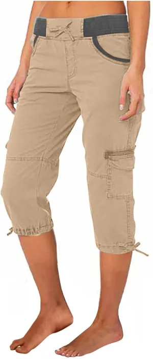 Womens Short Cargo Pants 2025 Summer Trendy Casual Drawstring Capri Pants Cropped Pants with Pocket