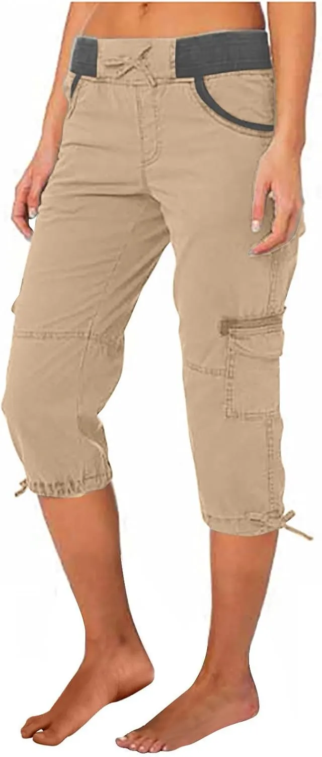 Womens Short Cargo Pants 2025 Summer Trendy Casual Drawstring Capri Pants Cropped Pants with Pocket