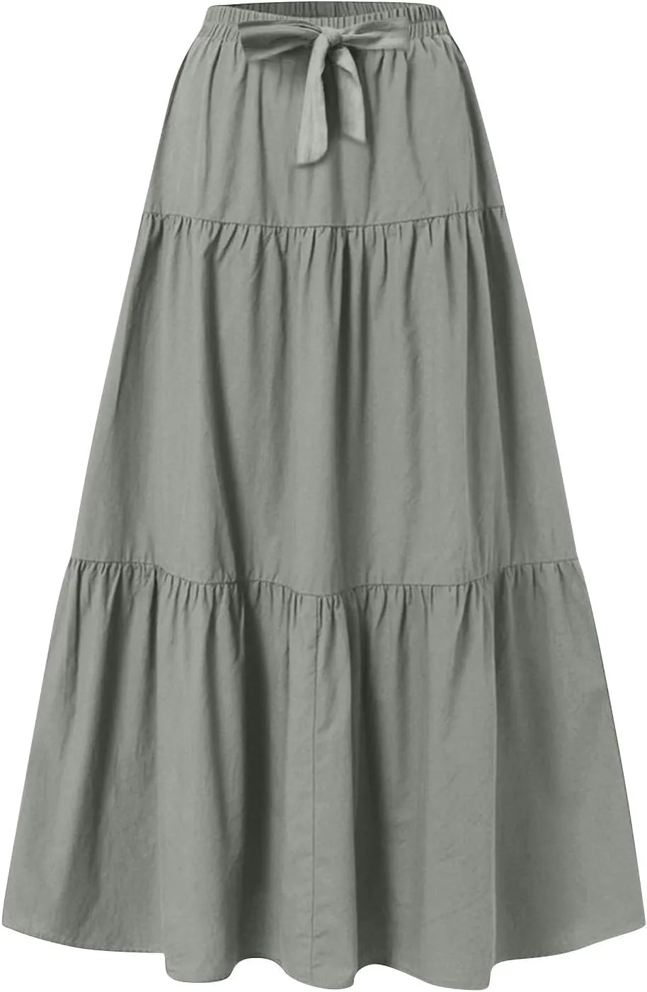 Women's Summer Flowy Swing Midi Skirts Boho High Elastic Waist Fake Drawstring Floral Print A line Casual Cute Skirt