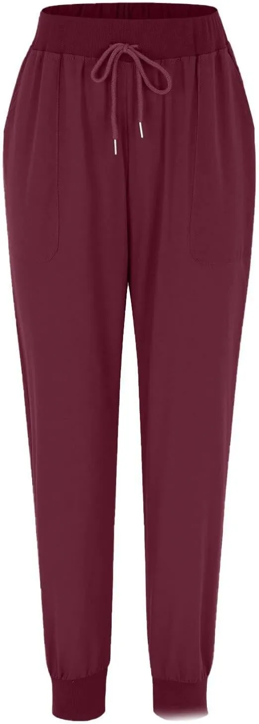 Womens Tapered Pant Summer Lightweight Cotton Linen Pants Drawstring Elastic Waist Loose Fit Casual Pant with Pockets